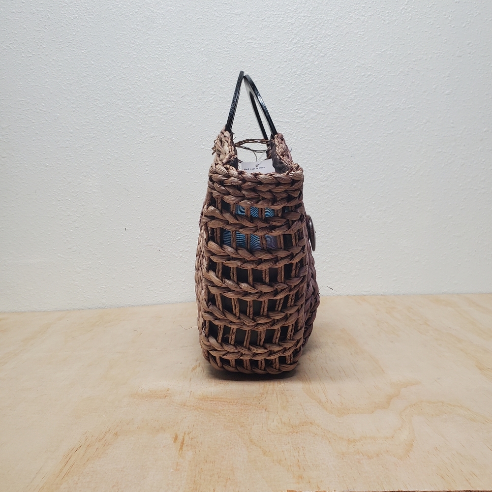 Brown Summer Beach Vacation  Raffia Woven Circle Handles Hand Purse - Picture 4 of 7
